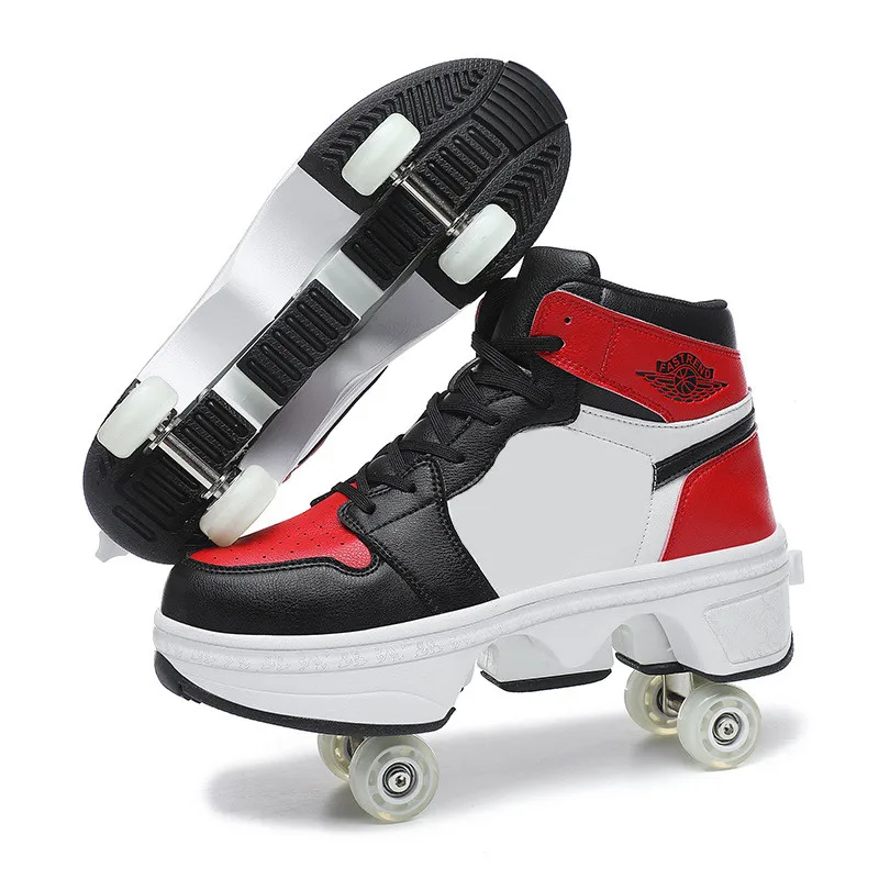 Deformation Roller Skates Shoes Four Wheels Running Shoes