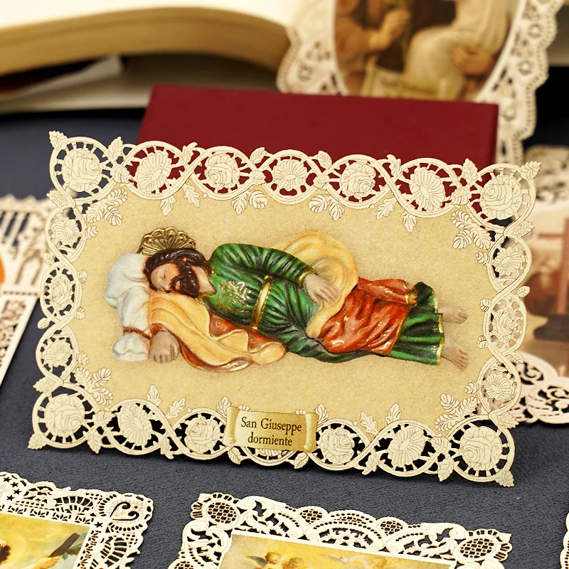 Image of Catholic Saints Lace Card Religious Figure Image Hollowed Out Bookmark Christian Catholic Gift Church Souvenir