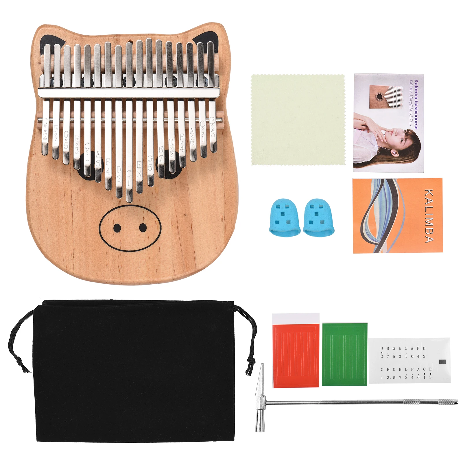 

Portable 17-key Piano Pinewood with Carry Bag Tuning Hammer Cleaning Cloth Stickers Musical Gift