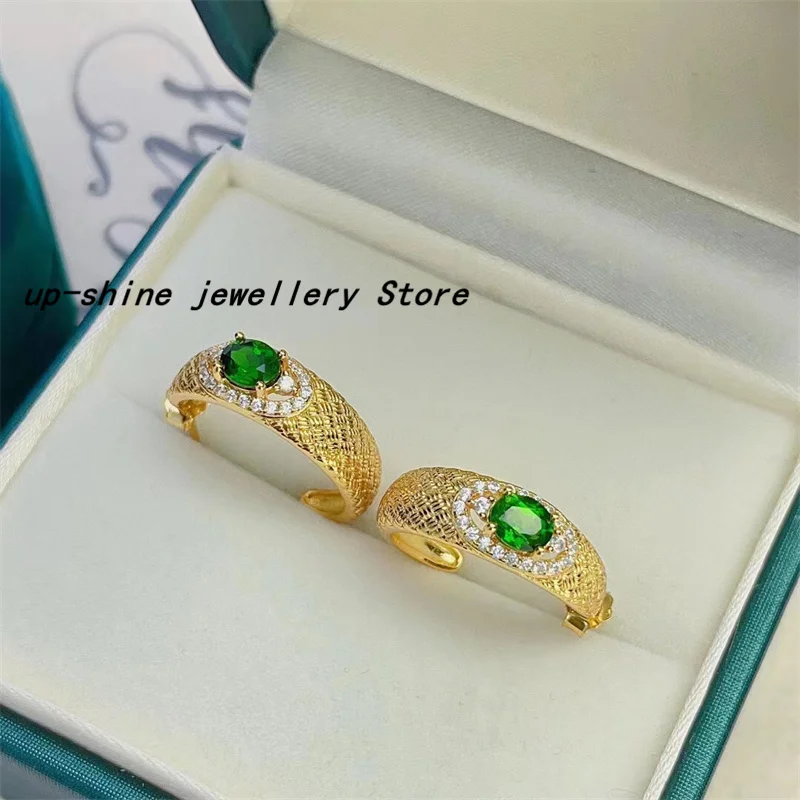 

New Women's Chinese Style 925 Silver Diopside Earrings Luxurious and Elegant Highlighting Feminine Charm