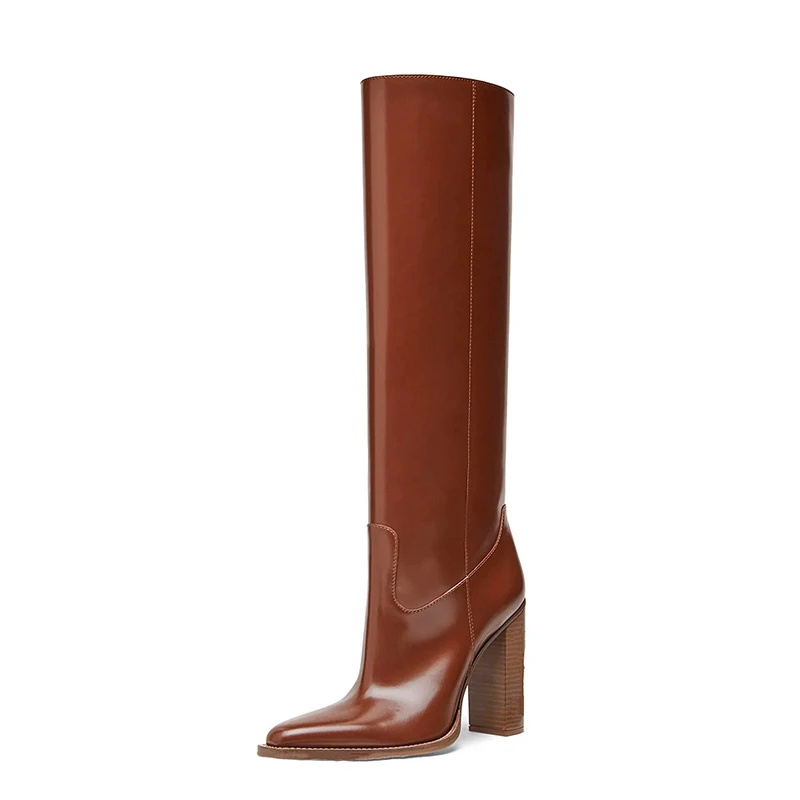 Merk Modeshow Dezelfde Stijl Straight Leg Lengte Vrouwen Laarzen 8.5Cm Hoge  Hak Lederen Lange Laarzen 34-43 Kwaliteit Vrouwen Schoenen - AliExpress