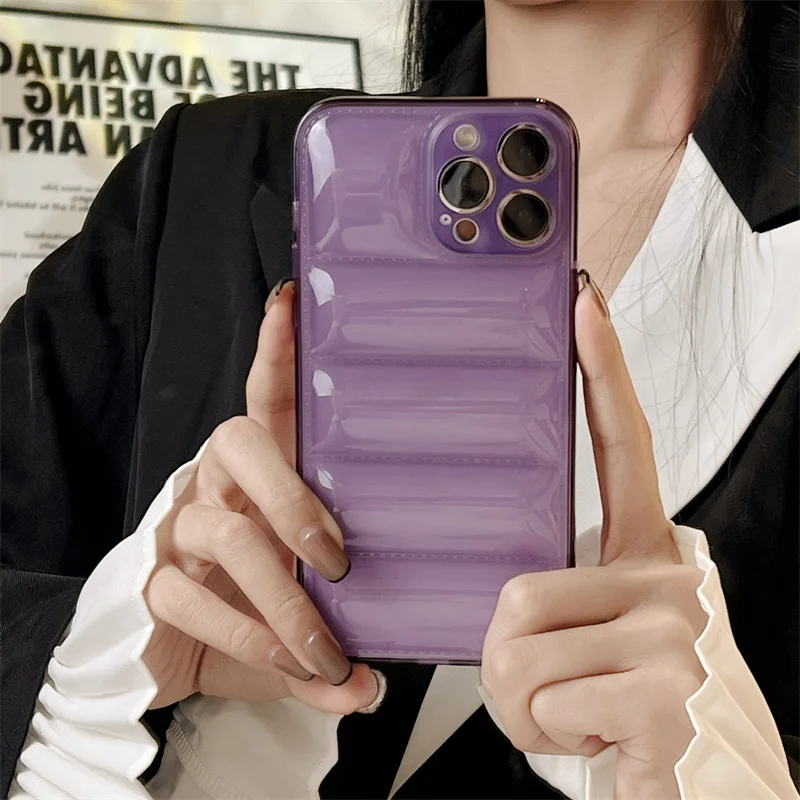 Ins Popular Fashion Air Cushion Purple Luxury Down Jacket Custodia In Tessuto Per Iphone15 Pro X Xr Xs 14 12 11 13 Pro Max Cover Trasparente