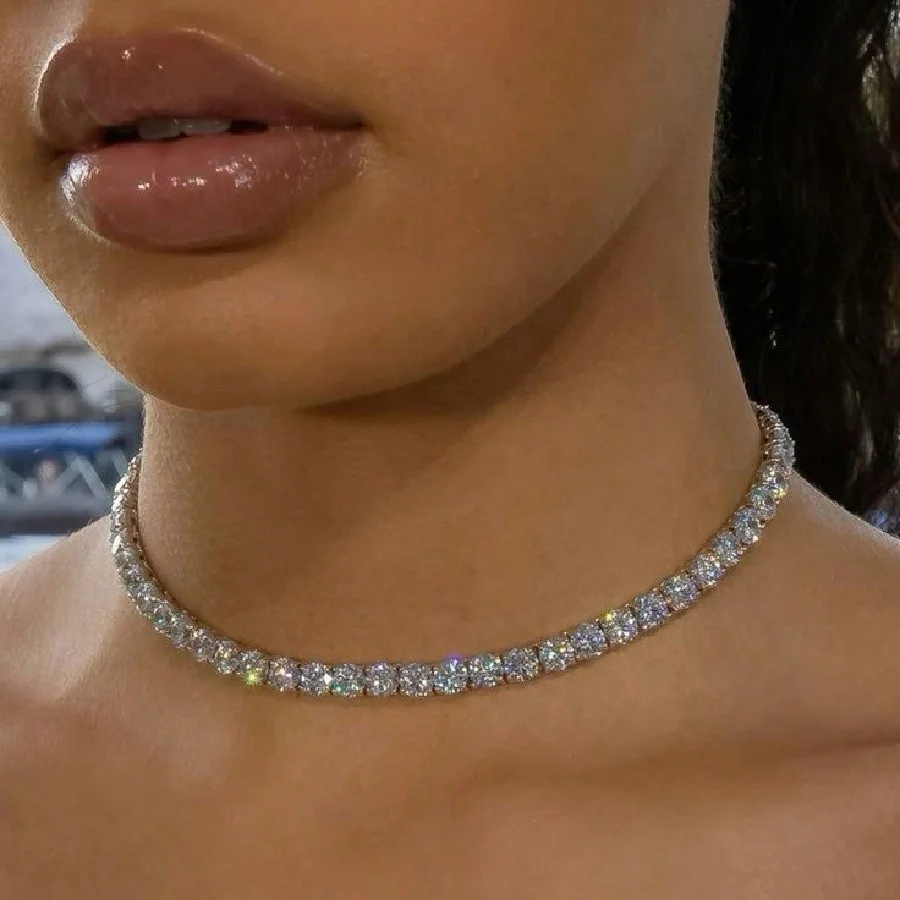 18-inch Fashion Rhinestone Necklace Hip Hop Tennis Chain Punk Casual Chain Necklace Party Accessories 1