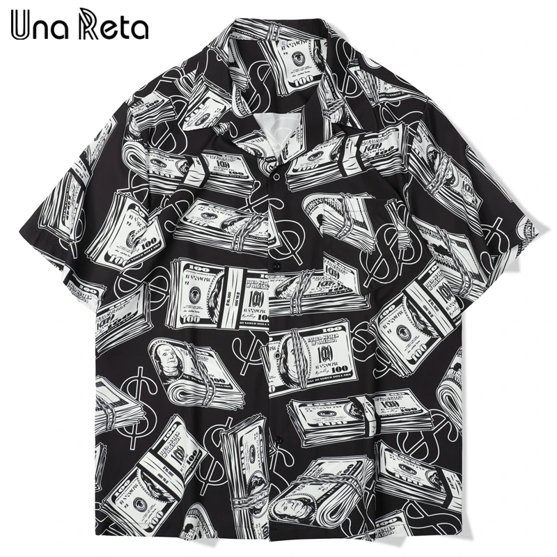 

Una Reta Print Men's Shirt Summer Tops Streetwear Hawaiian Short Sleeve Shirts For Men Harujuku Single-breasted Oversized Shirts