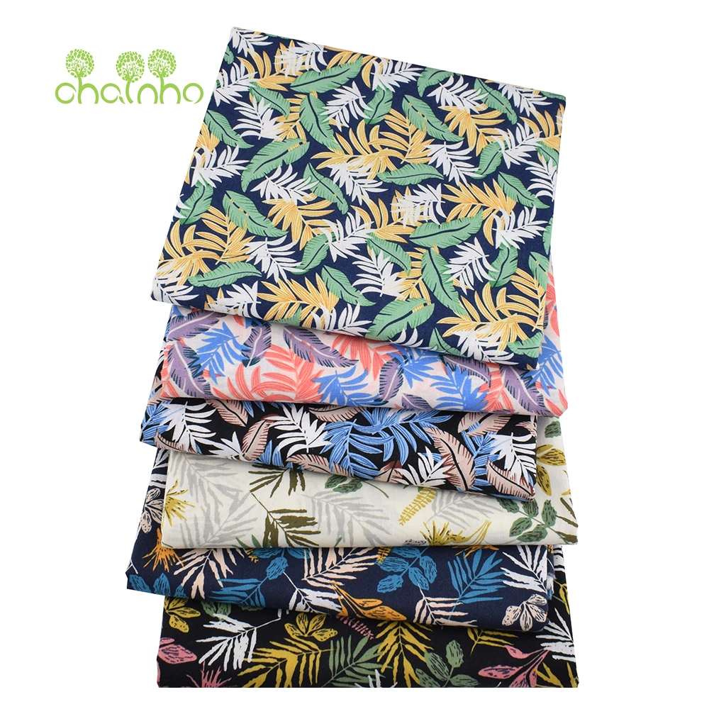Chainho,Printed Plain Weave Poplin Cotton Fabric,DIY Sewing Quilting Material,Patchwork Cloth,Leaf Series,3 Sizes,15PC134