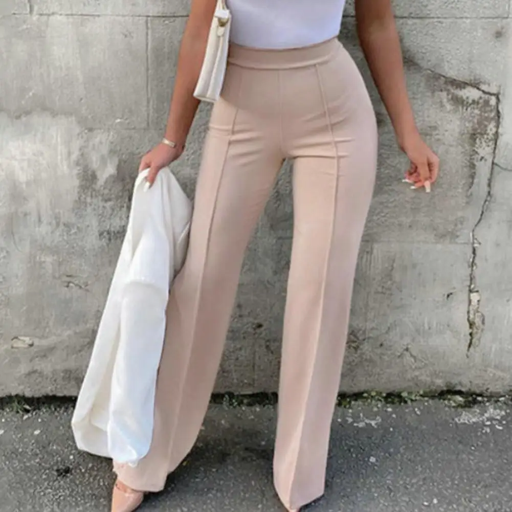 

Women Trousers High Waist Flared Pants for Women Solid Color Stretchy Trousers Spring Autumn Streetwear Long Stylish Feminine