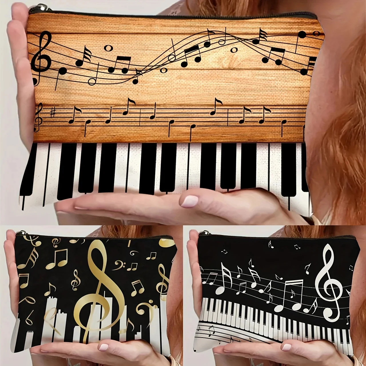 1pc, Piano Key Makeup Bag, Note Pattern Makeup Bag, Women's Lightweight Makeup Bag, Fun Travel Makeup Bag, Music Note Makeup Bag