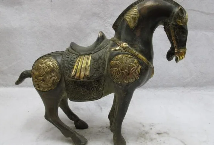 

11 China Classic Bronze Copper Gilt Lucky Dragon phoenix propitious Horse Statue