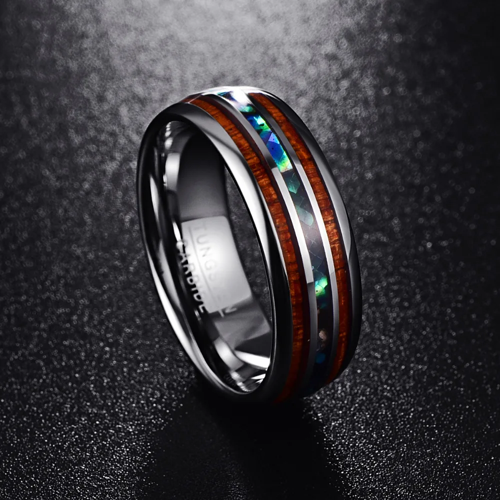 Nuncad US Size 8mm Hawaiian Koa Wood and Abalone Shell Tungsten Carbide Rings Wedding Bands for Men Comfort Fit Size 5-14 4