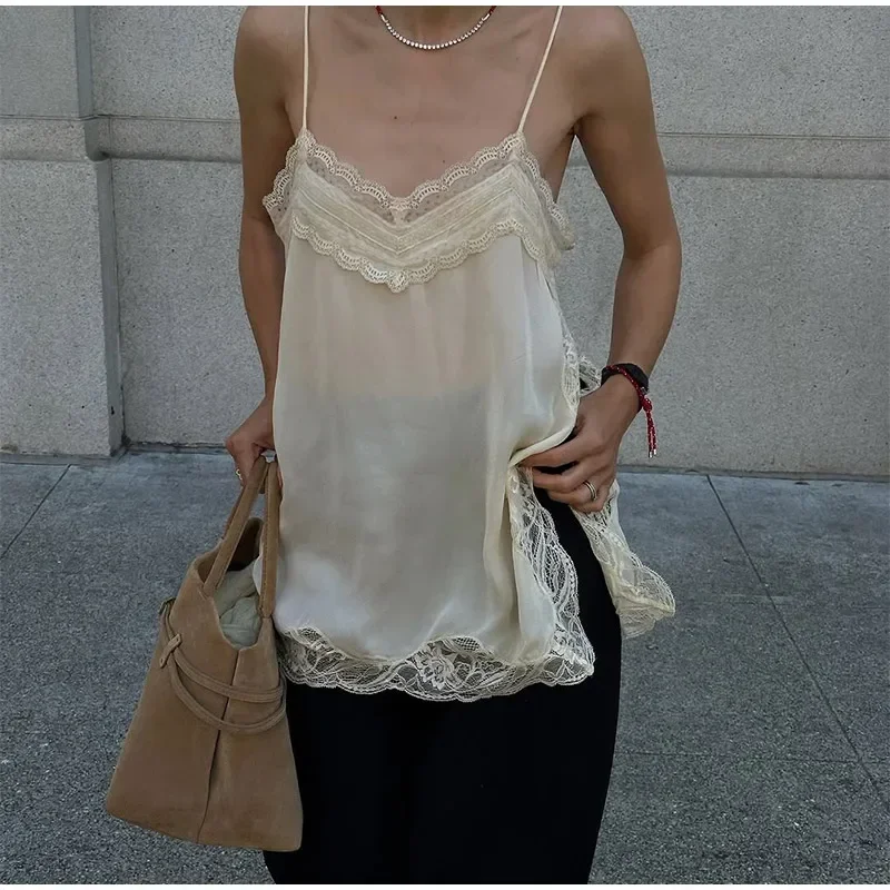 Sexy Lace Patchwork Blouses For Women, Sleeveless Square Neck, For Party Club, Vacation Chic Lady Shirts - Uniqwear
