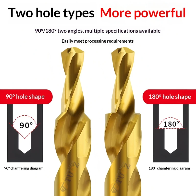 TUOZ 90/180도 M35 2단계 스텝 드릴 비트 M3 M4 M5 M6 M8 M10 M12 HSS 콘 금속 가공 도구