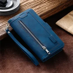 Premium Flip Leather Zipper Wallet Phone Case for Oneplus Ace 2 (Blue)