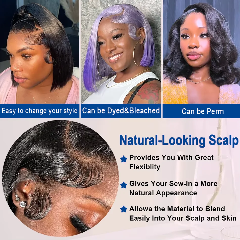 Bone Straight Bob Wigs Human Hair Pre Plucked Transparent Lace Frontal Wig Cuticle Aligned 100% Human Hair 13x4 Short Bob Wigs 5