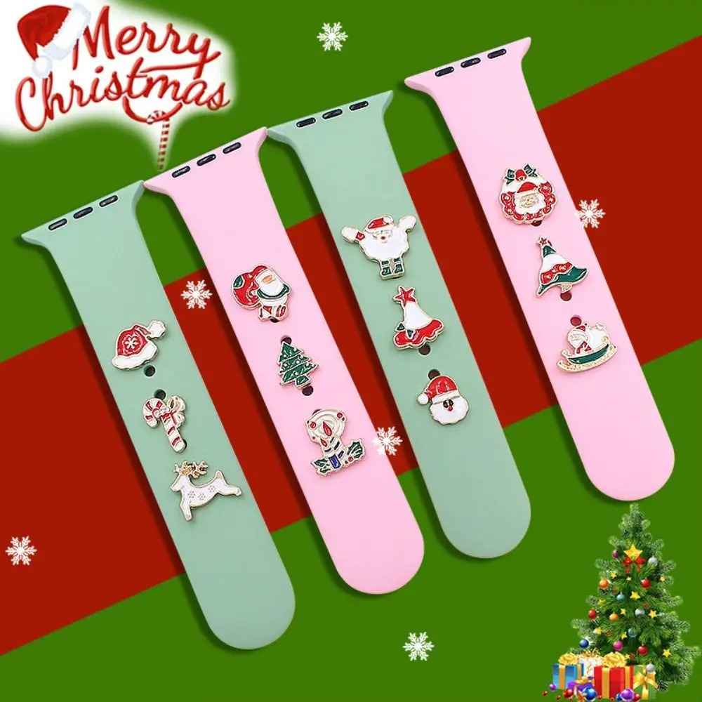 

Christmas Strap for Apple Watch Band Decoration Santa Elk Christmas Hat Tree Decorative Ring Nails Silicone Strap Accessories