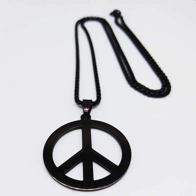 peace Goth Punk Peace Sign Symbol Pendant Necklace Men Black Color
