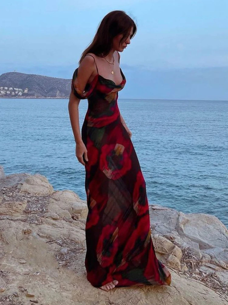 

WeiYao Graphic Printed Women's Loose Dress for Beach See Through Maxi Dresses for Women 2023 Holiday Long Summer Mesh Dress