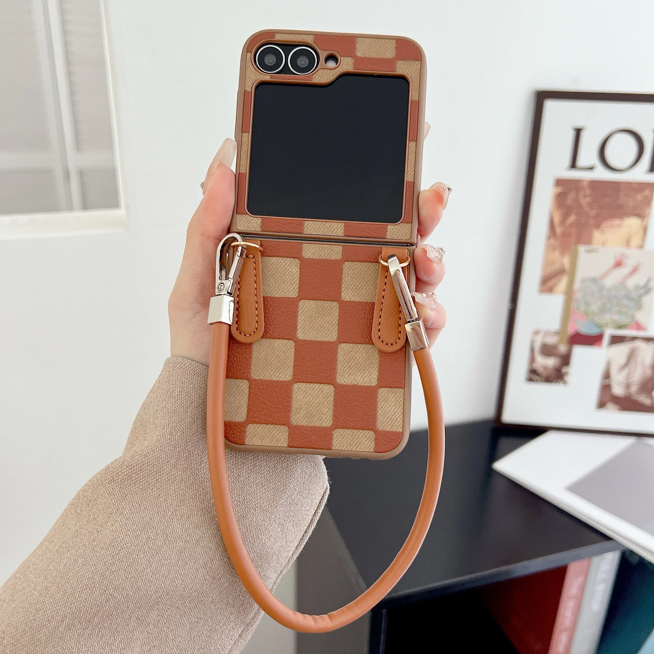 Plaid PU Leather Wrist Strap Shockproof Phone Case