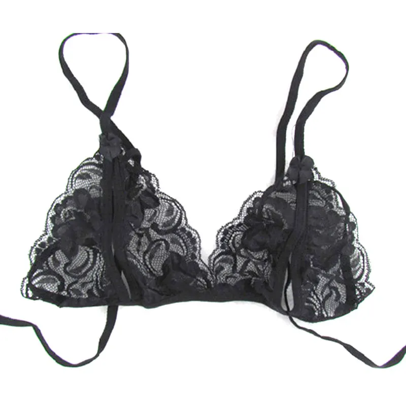 Women Lace Sexy Lingerie Set Babydoll See Through Crotchless Bikini Fashion Lace-up Bra Set Glamour Solid Color Underwear women lingerie