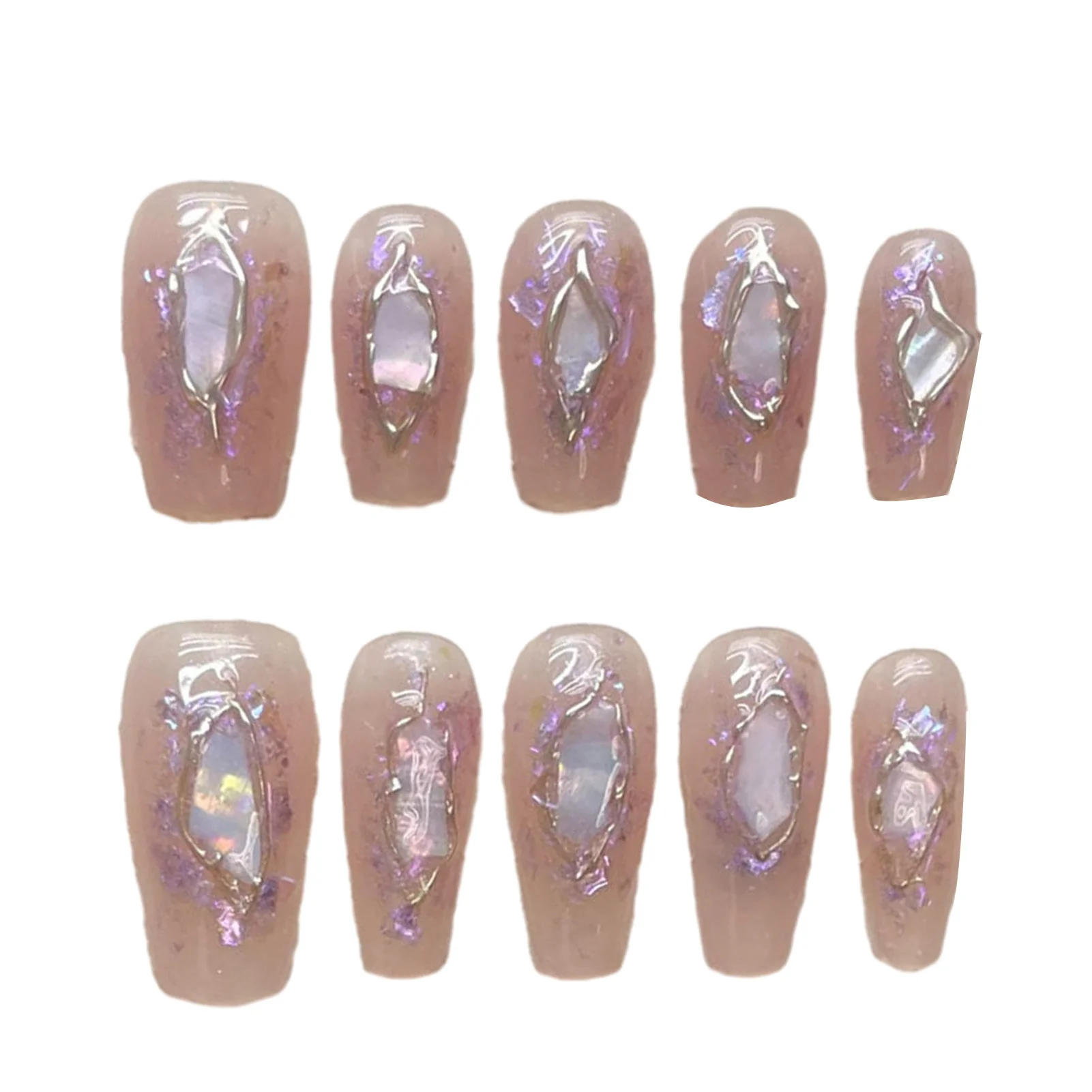 

10pcs Glossy Coffin Fake Nail Crystal Design Sweet Pink Square Artificial Nail for Women and Girl Nail Salon at Home