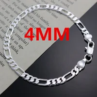 KCRLP Noble nouveau 925 en argent Sterling 4MM chaîne pour hommes femmes Bracelet collier ensemble de bijoux dame cadeaux de noël breloques de mariage 2