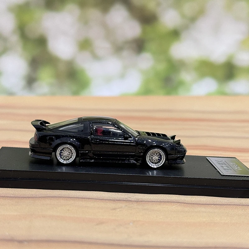 마이크로 터보 MT 180SX TPYE X 메탈 블랙 1/64 합금 자동차 모델, 가역 라이트 베어링 휠