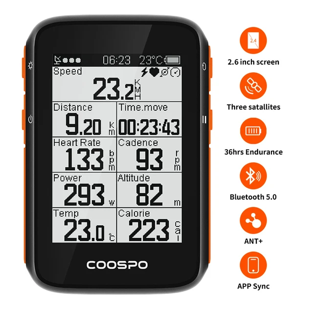 COOSPO BC200 Wireless Bicycle Computer GPS Bike Speedometer Cycling Odometer 2.6in Bluetooth5.0 ANT+ APP Sync Slope Altitude 1