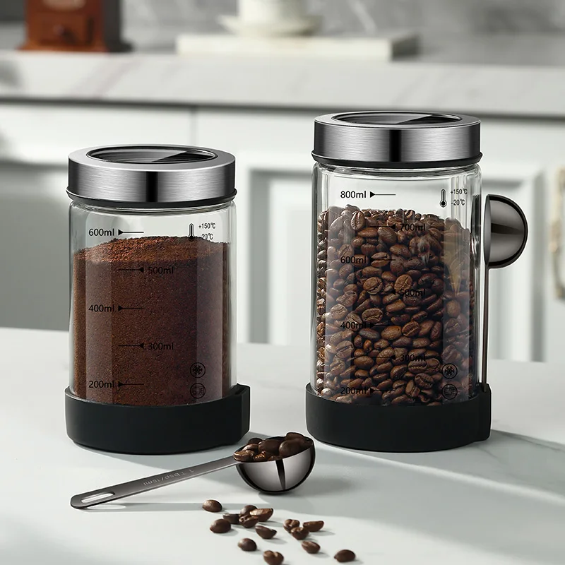 Coffee Bean Glass Sealed Jar Moisture-Proof and Fresh Keeping Coffee Powder Storage Jar Tea Grain Storage Container