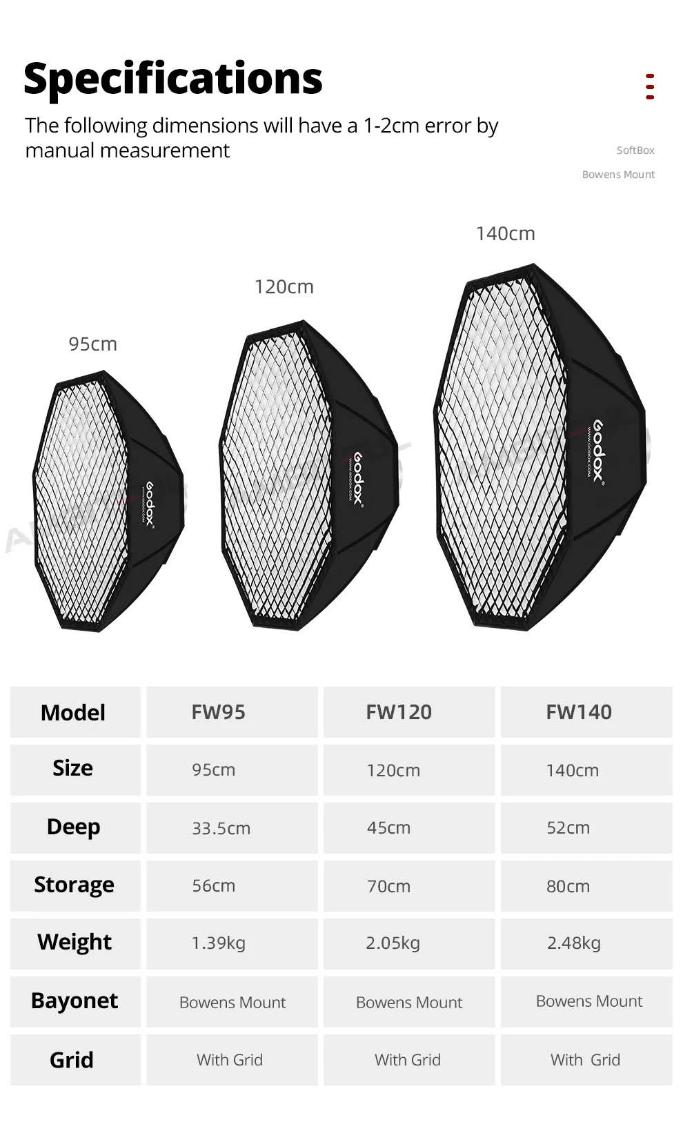 95cm 120cm 140cm Studio Reflector softbox Octagon Honeycomb Grid Softbox with Bo