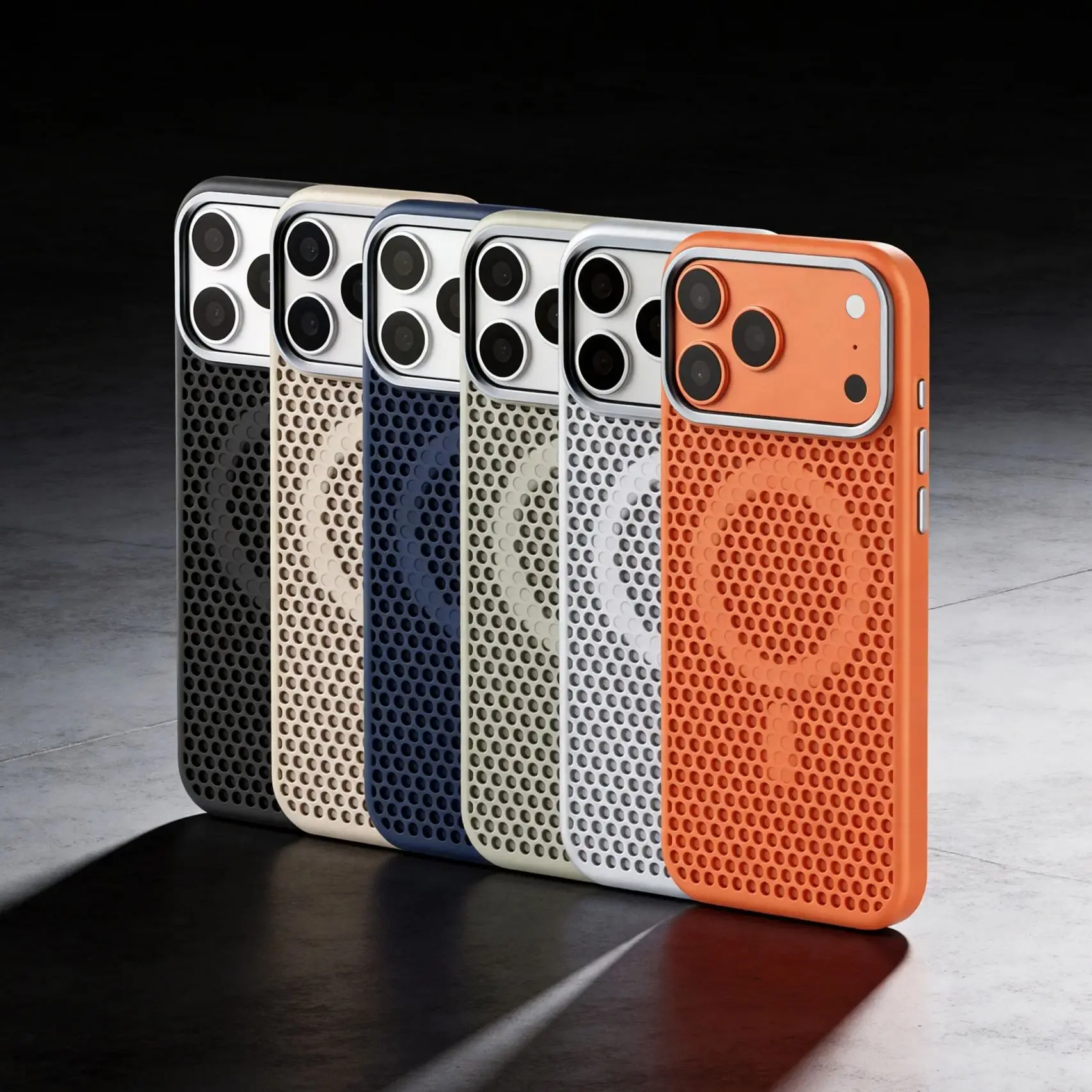 Honeycomb Grid Breathable Magnetic Hard PC Back Cover with Alloy Lens – Magsafe Compatible