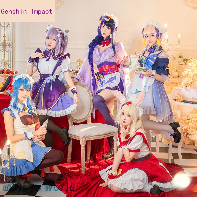 

2023 Genshin Impact Sangonomiya Kokomi Raiden Ei Ganyu Klee Keqing Maid Ver. Dress Cosplay Costume For Girls Women Xmas Gifts