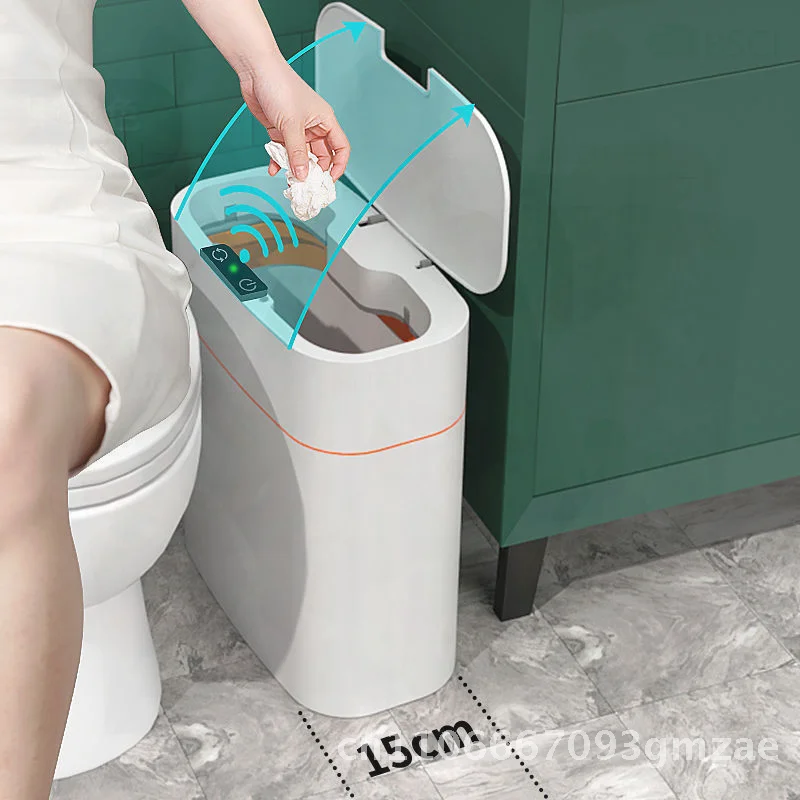 지능형 인덕션 쓰레기통 12L 용량 플라스틱 통형 화이트 그레이 센서 버튼 터치 침실 욕실 거실용