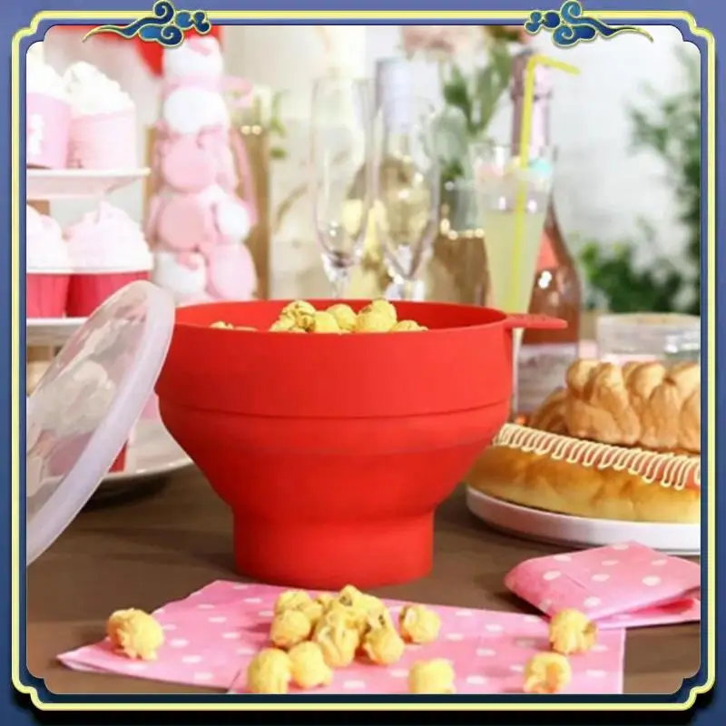 High Quality Microwave Popcorn Bowl Bucket Silicone DIY Popcorn Maker With Lid Chips Fruit Dish Kitchen Easy Tools Durable C