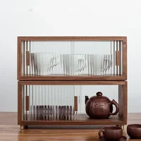 Solid Wood Desktop Storage Box Dust-proof Water Cup Storage Cabinet High-grade Black Walnut Table Side Cabinet 1
