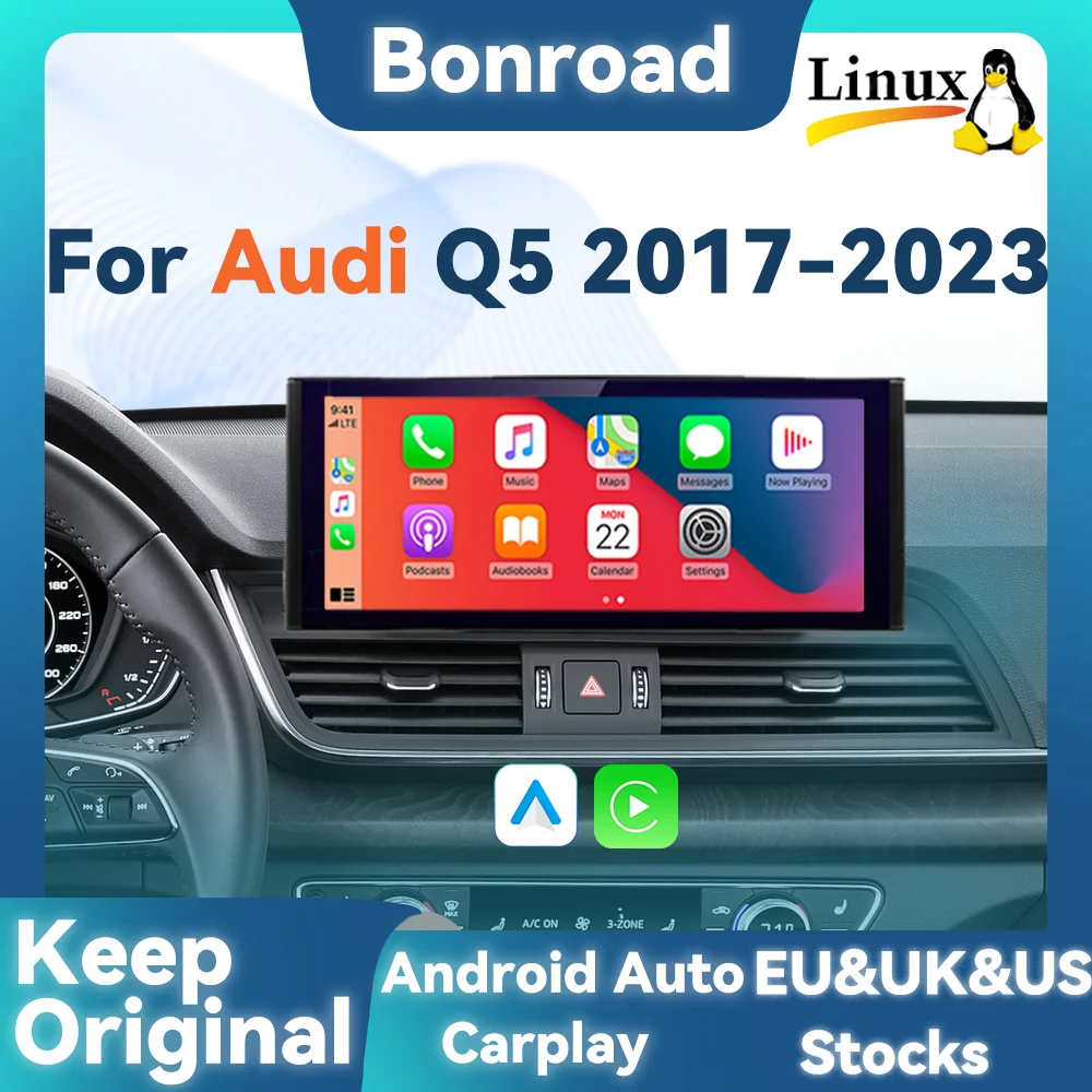 Bonroad 12,3 Linux Bildschirm für Audi Q5 Q5L 2017-2023 mit Wireless Apple CarPlay Android Auto Airplay Auto Radio Player Mutimedia