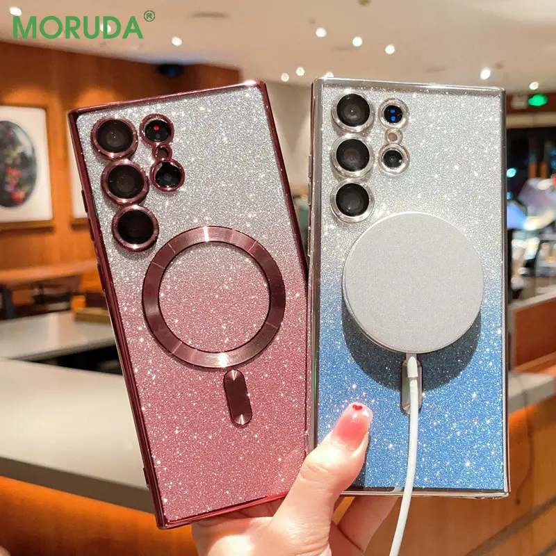 Gradient Glitter Magsafing telefona maciņš priekš Samsung Galaxy S23 Ultra S21 FE S22 Plus īpaši magnētiskās uzlādes pārklājuma mīkstais vāks_voghion.com