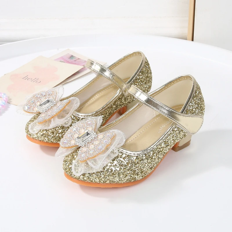 Girls Leather High Heels Shoes for Wedding Party