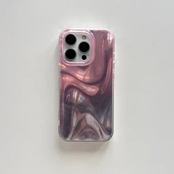 Fashionable Orange and Green Silk Satin Glossy Phone Case - iPhone 15 (Pink and gray)
