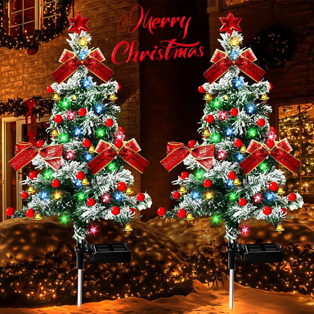 Solar Christmas Tree Lights Outdoors LED Christmas Decor IP65 Waterproof Garden Lawn Landscape Lamps for Patio Porch Pathway