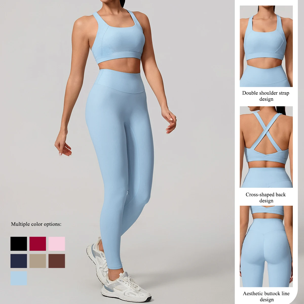 Hearuisavy Sports Bra Set Women Gym Sportswear High Waisted Butt Lifting Leggings High Strength Shockproof Running Fitness Tops - תמונה 2