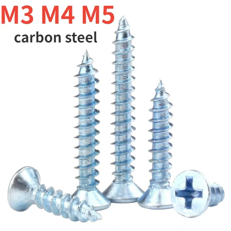 

M4 M5 M6 Blue Zinc Plated Hardened Cross Phillips Flat Countersunk Head Self-tapping Screws Zinc Plated Carbon Steel Screws