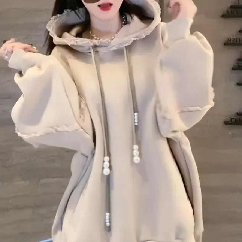 סוודרי נשים קז'ואל לסתיו חורף מתרחבים עם קישוט תחרה ללבישה במשרד