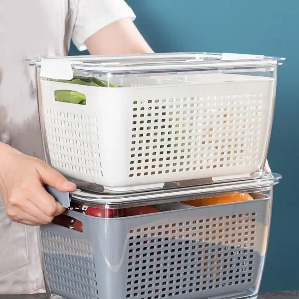 Refrigerator Crisper Drain Basket Kitchen Vegetable Washing Basket Filtered Water Double Layer Drain