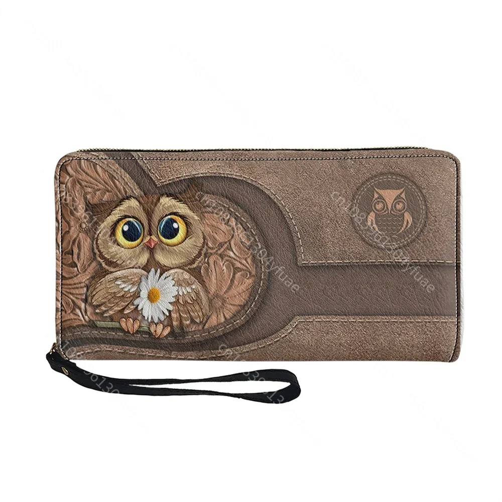 Kawaii Cartoon Owl Pattern women's PU Leather Wristlet Clutch portafoglio per cellulare portafoglio Multi Card Organizer portafo 2