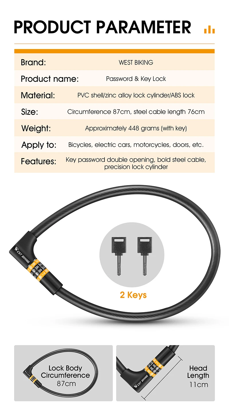 WEST RADFAHREN Passwort Schlüssel Sicherheit Bike Lock Fahrrad 4-5 Digital Code Schlösser Stahl Kabel Motorrad MTB Elektrische Roller zubehör – Detail 3