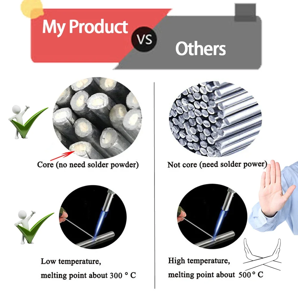 No Need Solder Powder Aluminum Welding Rod Brazing Low Temperature Aluminum Tin Solder wire Soldering Rod Tool Kit 5/50Pcs soldering wire soldering tin wire soldering rods welding wires