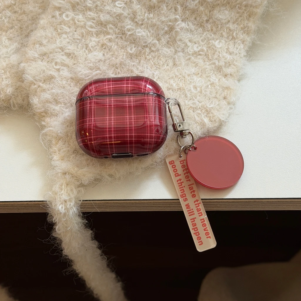 Retro Red Grid Pendant Glossy Protective Case for AirPods
