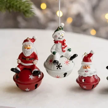 Christmas Tree Decoration Iron Art Christmas Bell Old Man Snowman Elk Bell Pendant Christmas Home Decorations 2
