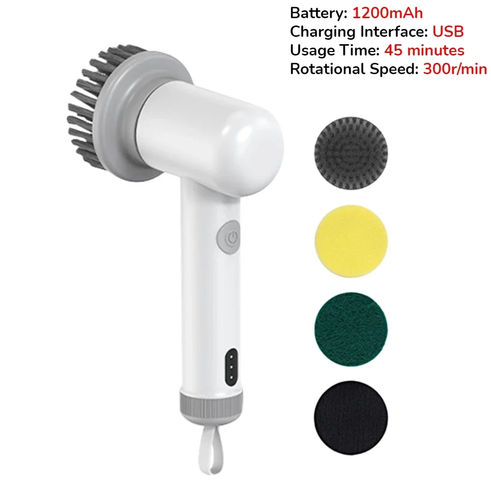 Wireless Electric Cleaning Brush 1200mAh USB Household Power Scrubber  Kitchen Bathroom Crevice Cleaning Brush with 4 Brush Head - AliExpress