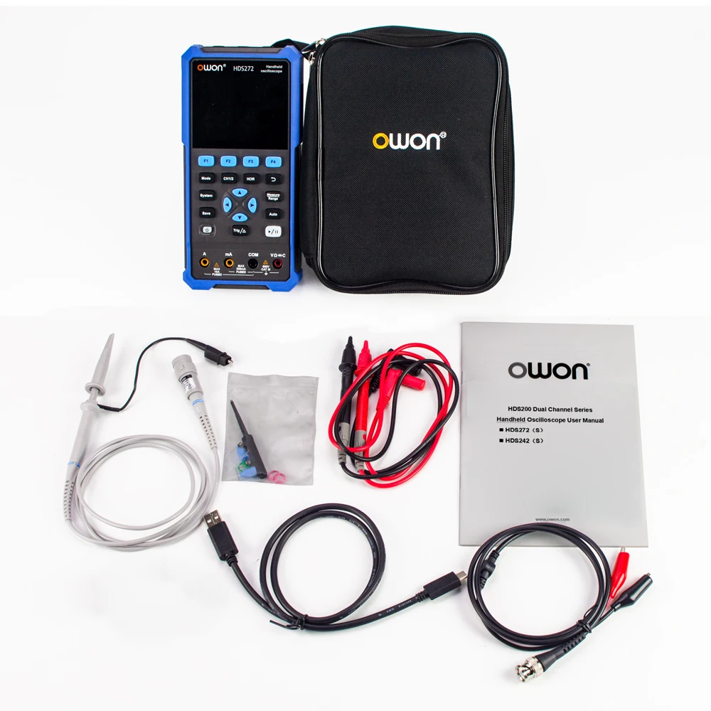 Digital Multimeter Digital Oscilloscope Signal Generator OWON HDS2102S 2CH Handheld Oscilloscope Multimeter Waveform Generator 100MHz 500MS/s Signal Generator 3.5inch USB True RMS Test