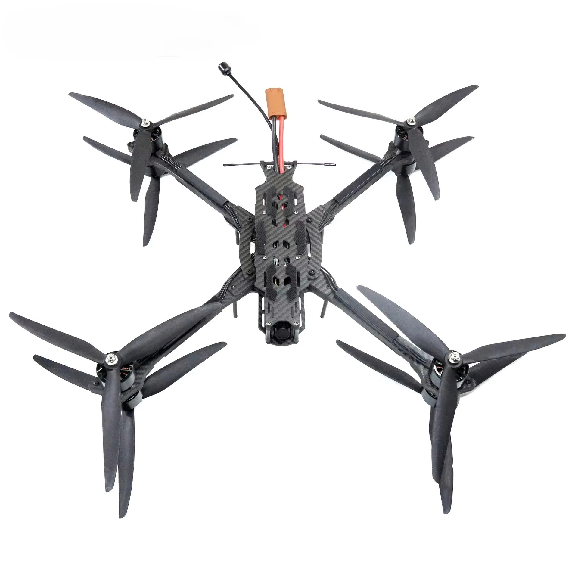 Drone FPV 10 pouces X8 longue portée en fibre de carbone, moteurs 3115 900KV, châssis solide et hélices visibles.